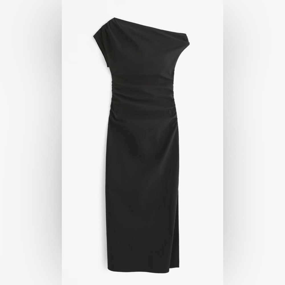 Abercrombie & Fitch Off-The-Shoulder Black Draped Midi Dress • M • NWT - Picture 1 of 11